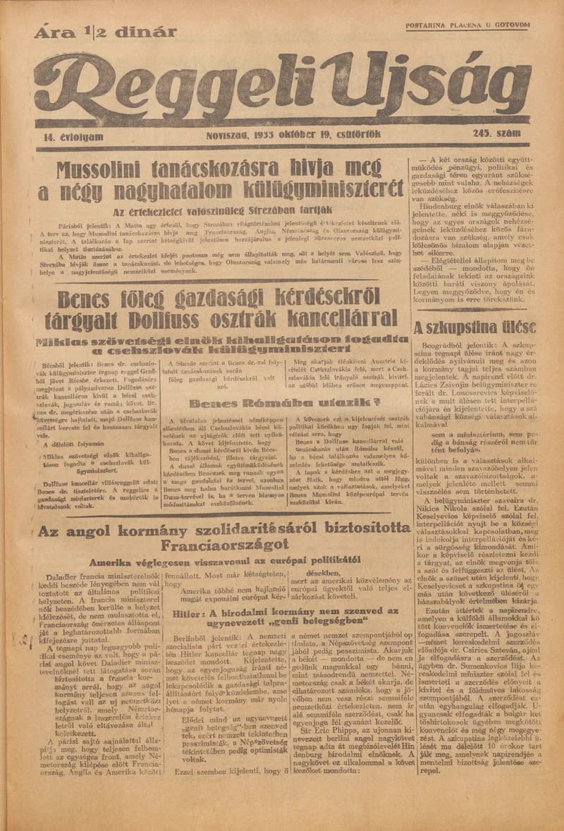 Reggeli Újság, 14. évf. 1933. október 19. 245. sz.