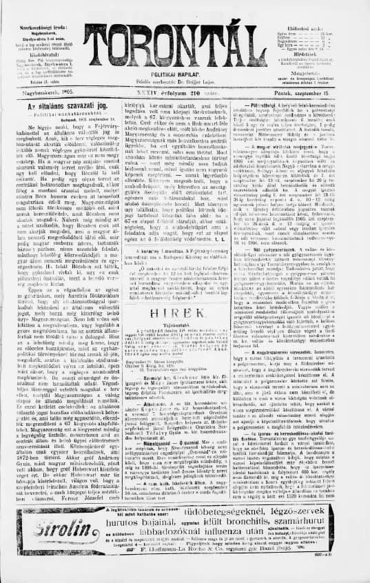 Torontál, 34. évf. 1905. szeptember 15. 210. sz.