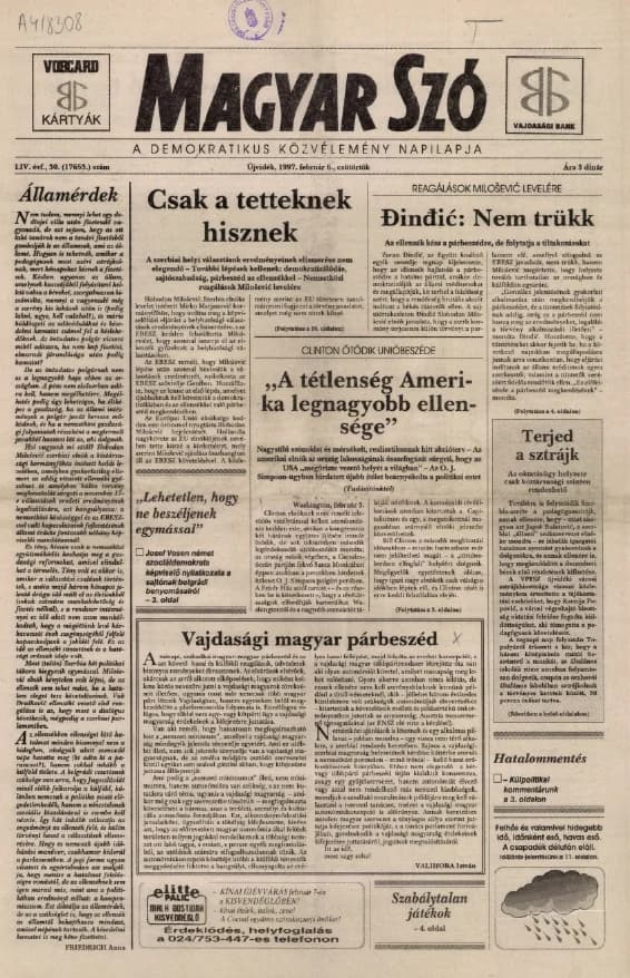 Magyar Szó, 54. évf. 1997. február 6. 30. sz. 1–16. oldal