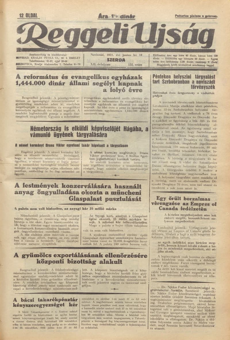 Reggeli Újság, 12. évf. 1931. június 10. 132. sz.