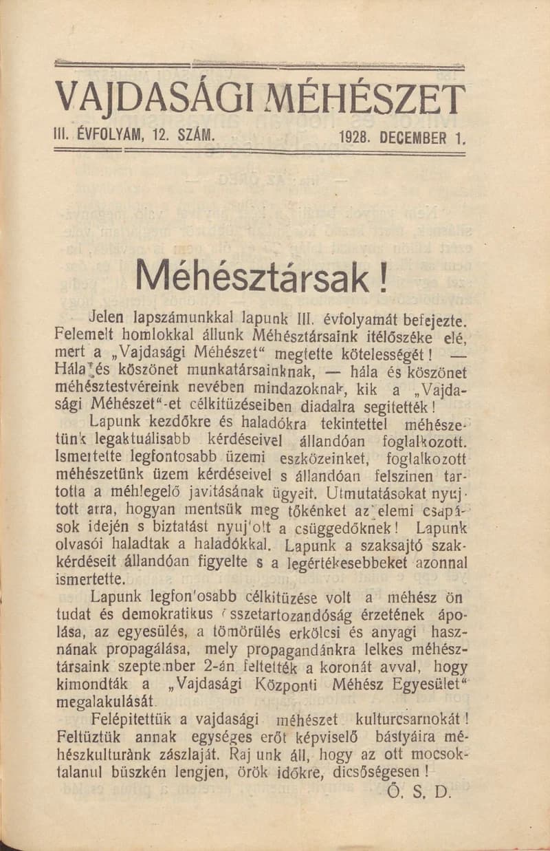 Vajdasági méhészet, 3. évf. 1928. december 1. 12. sz.