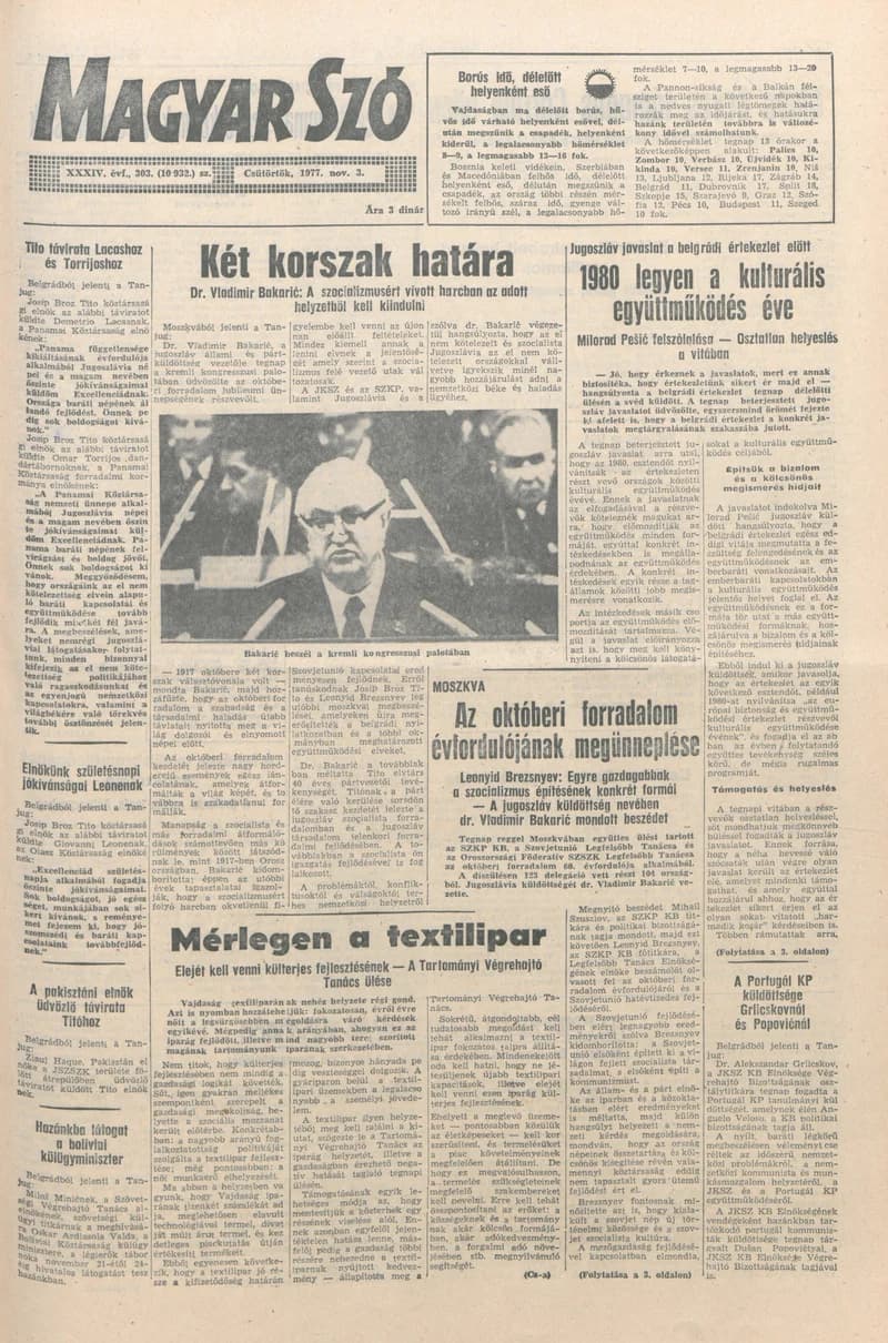 Magyar Szó, 34. évf. 1977. november 3. 303. sz.