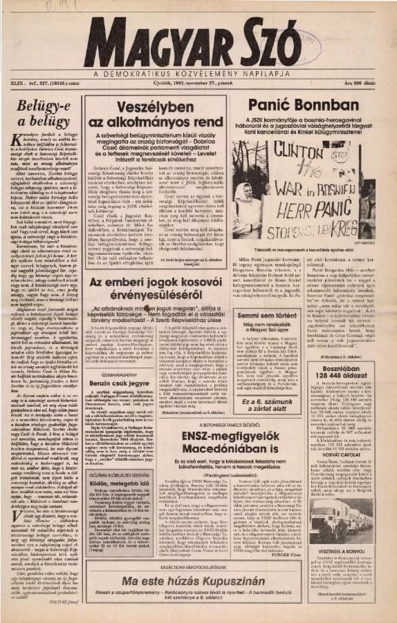 Magyar Szó, 49. évf. 1992. november 27. 327. sz. 1–16. oldal