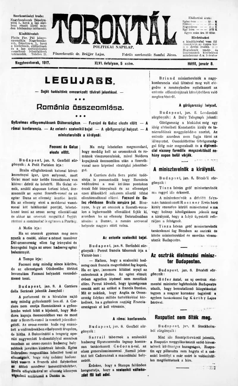 Torontál, 46. évf. 1917. január 8. 5. sz.