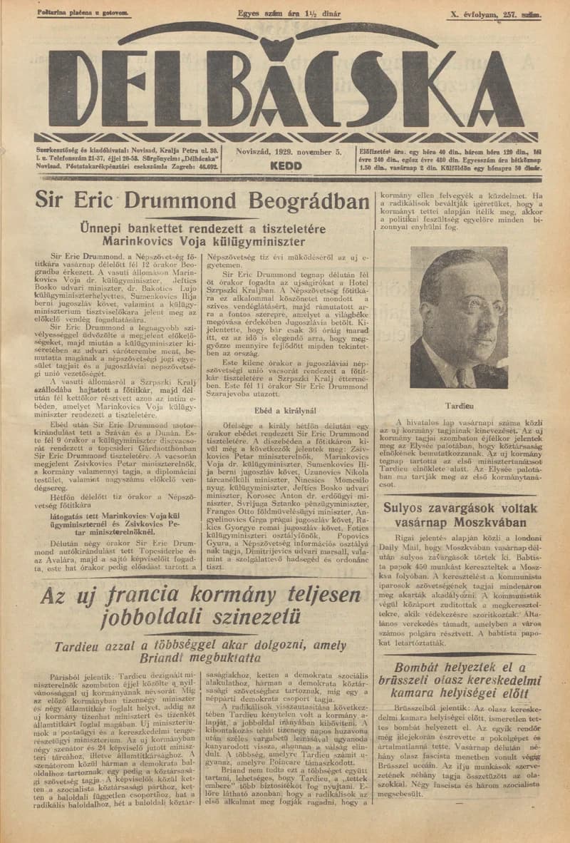 Délbácska, 10. évf. 1929. november 5. 257. sz.