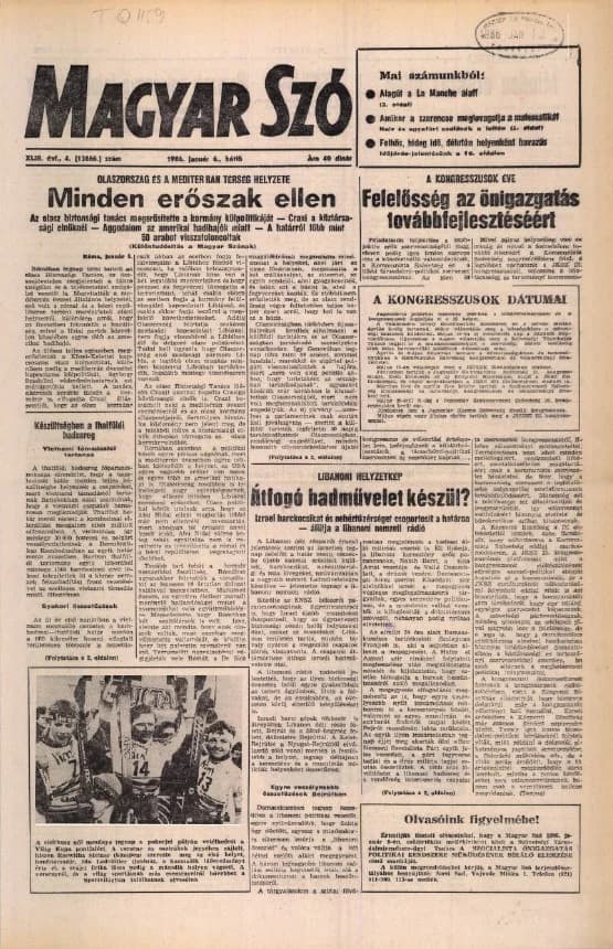 Magyar Szó, 43. évf. 1986. január 6. 4. sz. 1–20. oldal