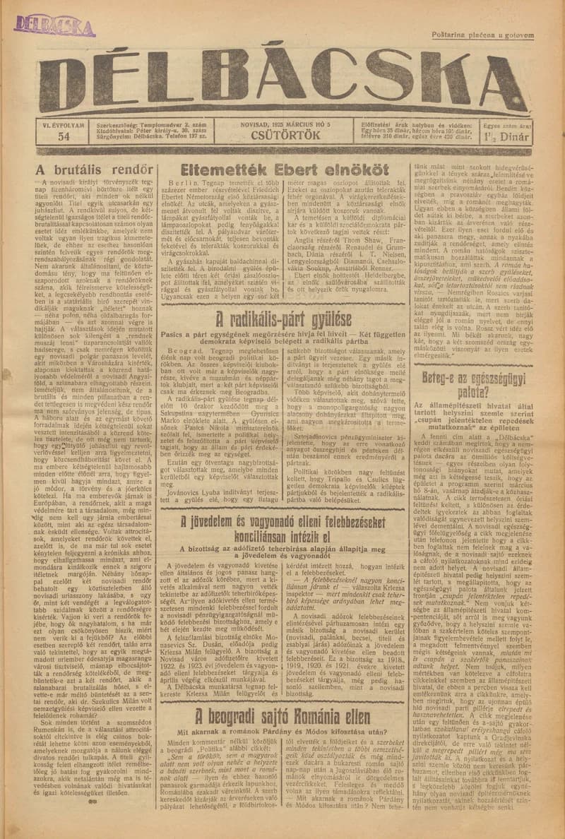 Délbácska, 6. évf. 1925. március 5. 54. sz.