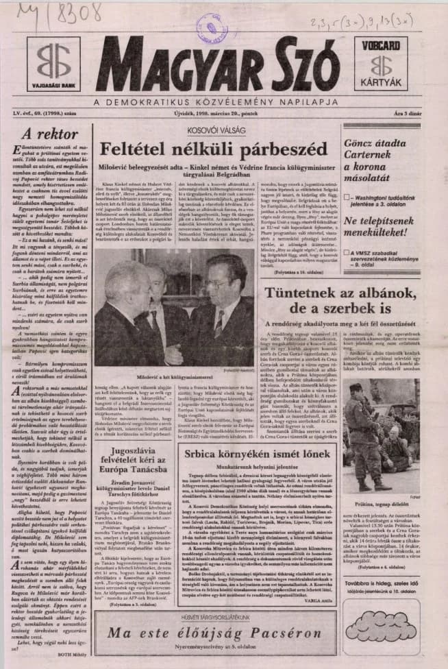 Magyar Szó, 55. évf. 1998. március 20. 69. sz. 1–16. oldal