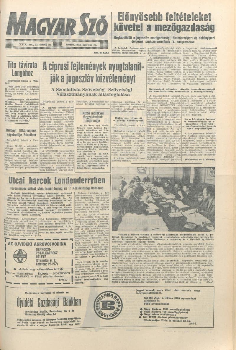 Magyar Szó, 29. évf. 1972. március 15. 73. sz. 1–20. oldal