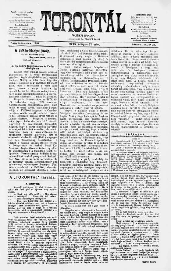 Torontál, 39. évf. 1910. január 28. 22. sz.