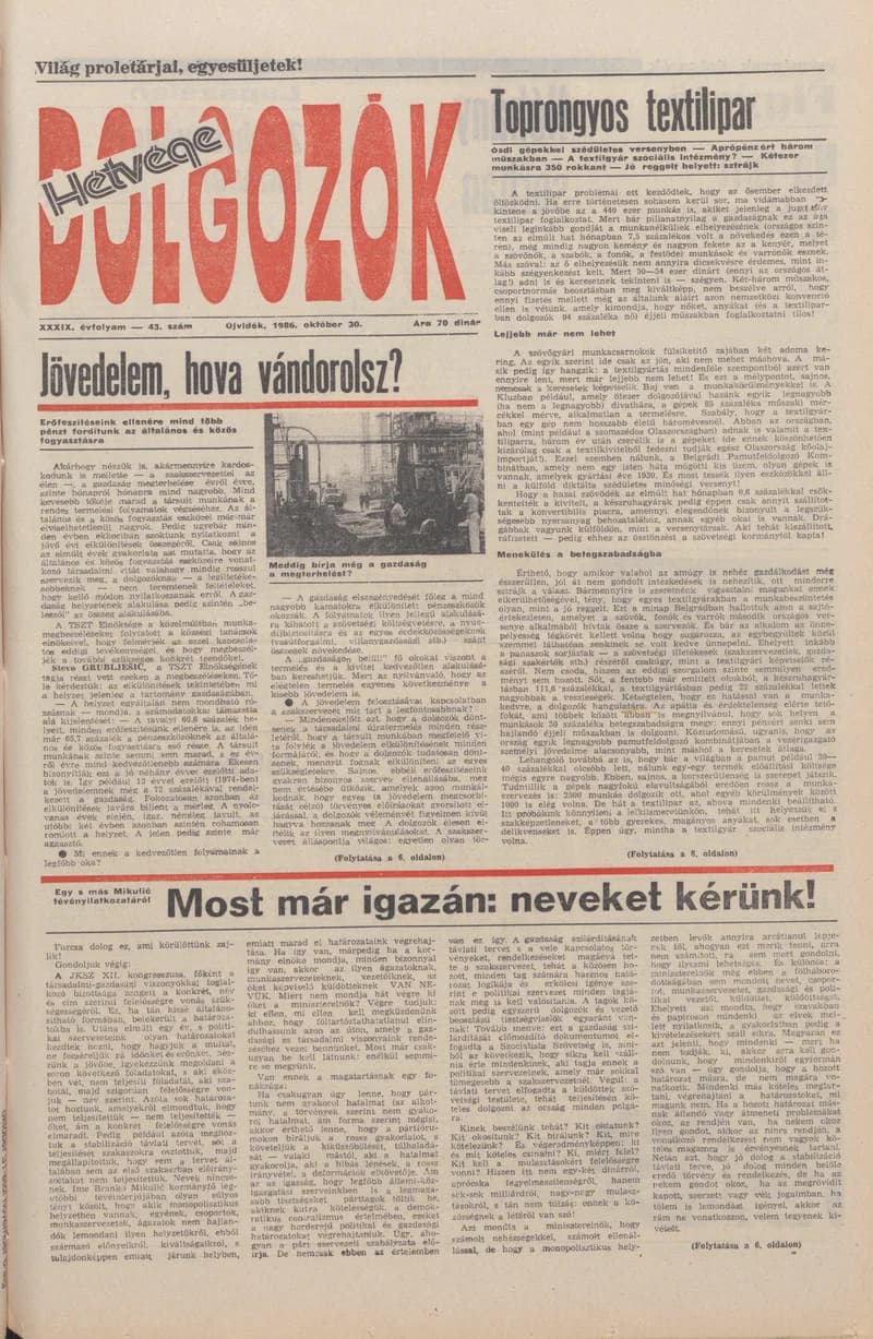 Dolgozók, 40. évf. 1986. október 30. 43. sz.