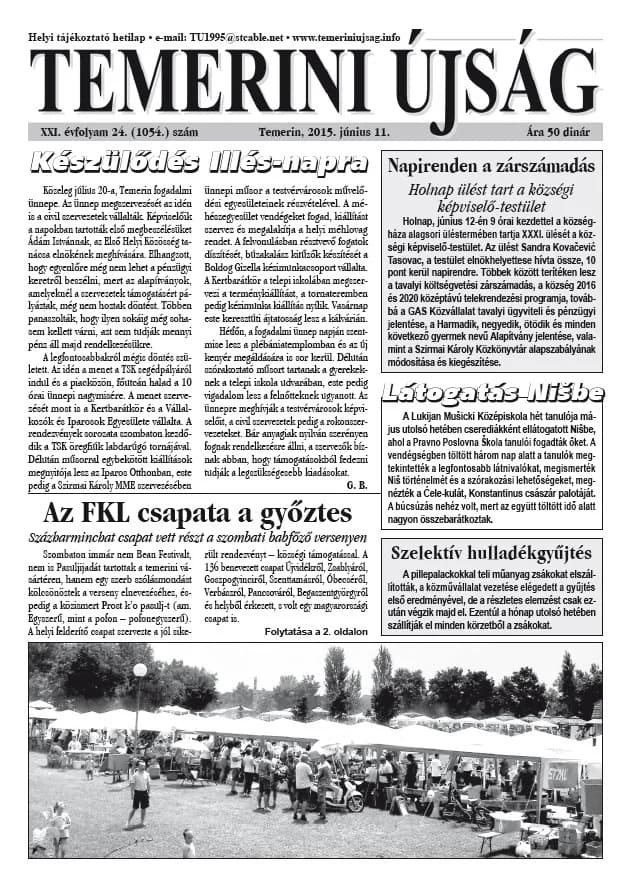 Temerini Újság, 21. évf. 2015. június 11. 24. sz.