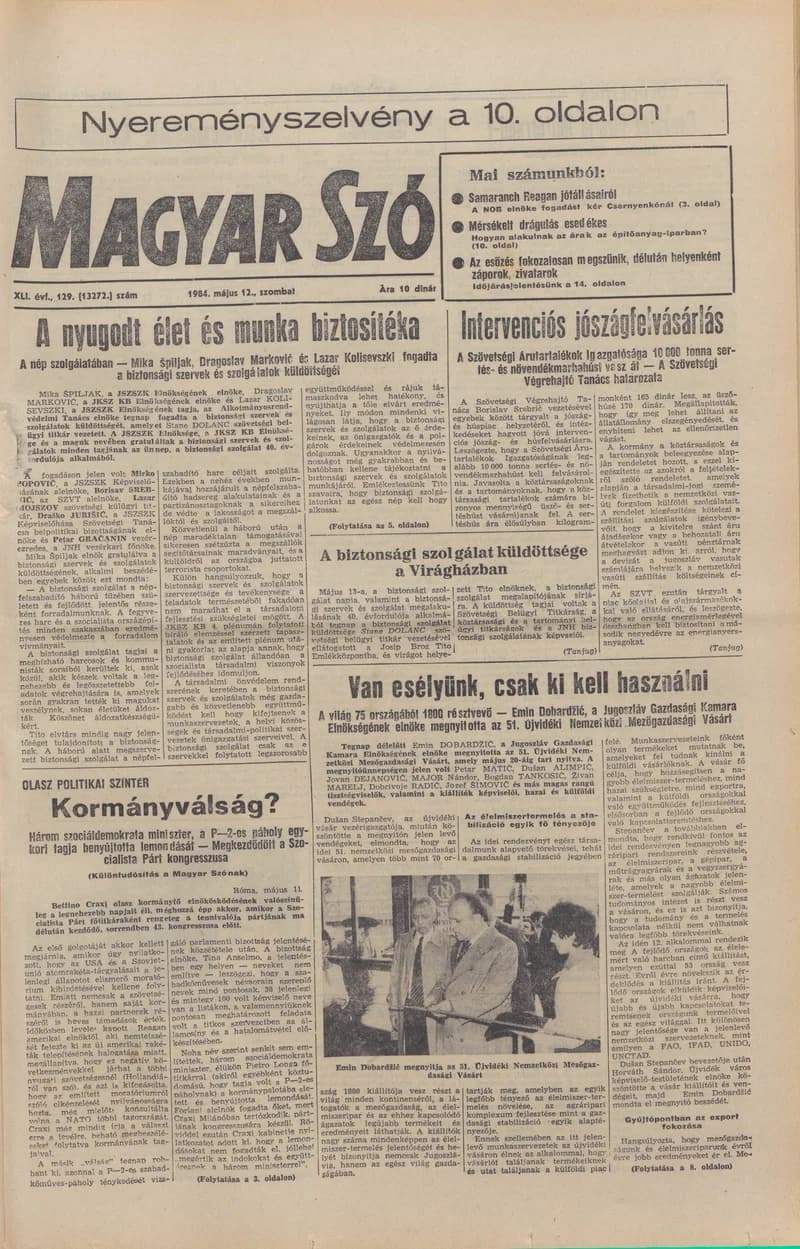 Magyar Szó, 41. évf. 1984. május 12. 129. sz. 1–28. oldal