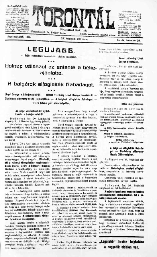 Torontál, 45. évf. 1916. december 20. 291. sz.