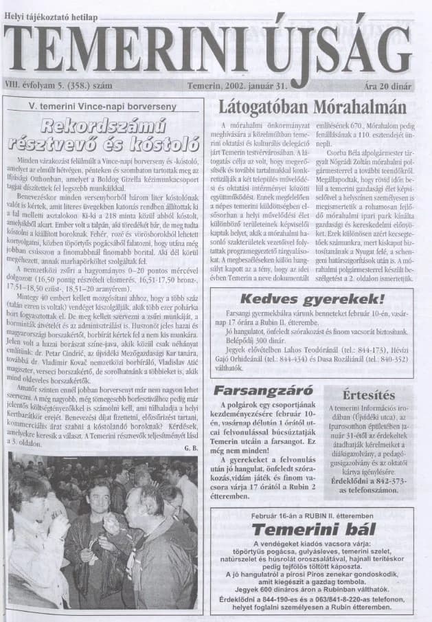 Temerini Újság, 8. évf. 2002. január 31. 5. sz.
