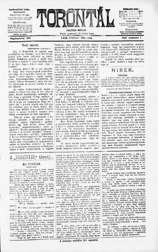 Torontál, 29. évf. 1900. szeptember 4. 202. sz.