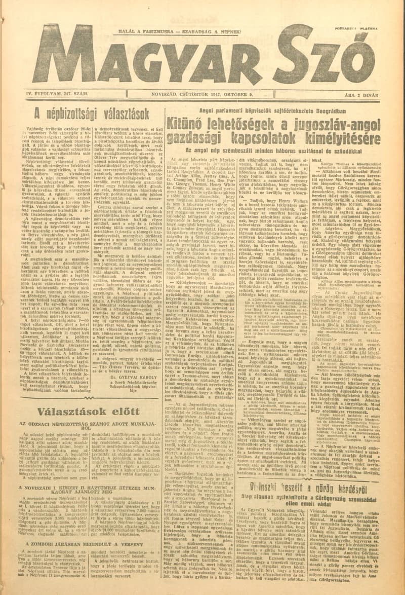 Magyar Szó, 4. évf. 1947. október 9. 247. sz. 1–8. oldal