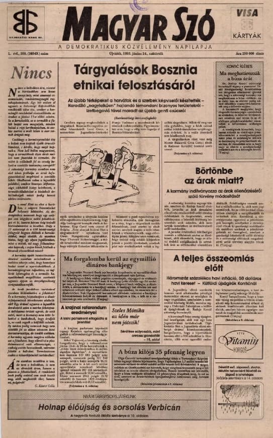 Magyar Szó, 50. évf. 1993. június 24. 168. sz. 1–16. oldal
