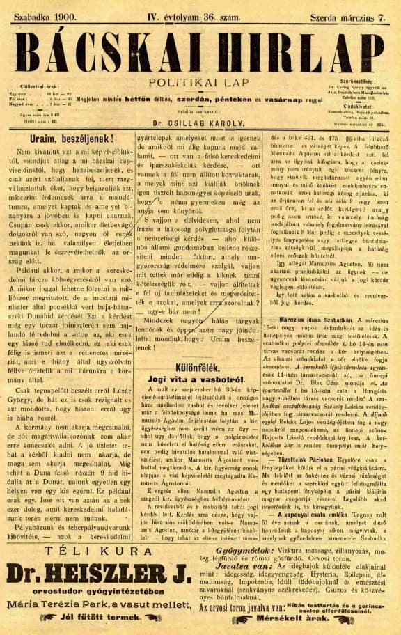 Bácskai Hirlap, 4. évf. 1900. március 7. 36. sz.