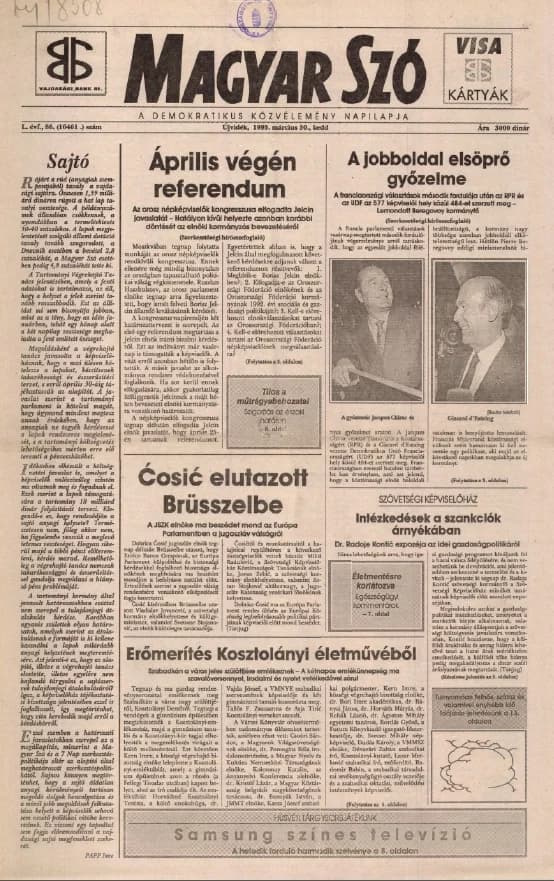 Magyar Szó, 50. évf. 1993. március 30. 86. sz. 1–16. oldal