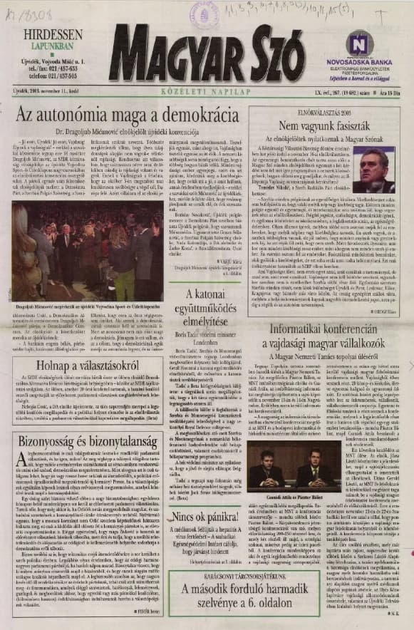 Magyar Szó, 60. évf. 2003. november 11. 267. sz. 1–20. oldal