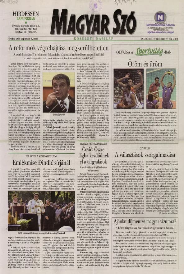Magyar Szó, 60. évf. 2003. szeptember 8. 212. sz. 1–16. oldal