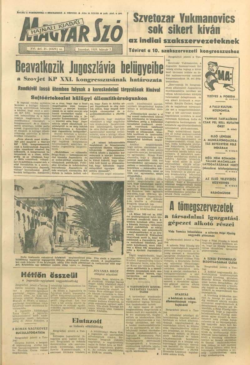 Magyar Szó, 16. évf. 1959. február 7. 31. sz. 1–18. oldal