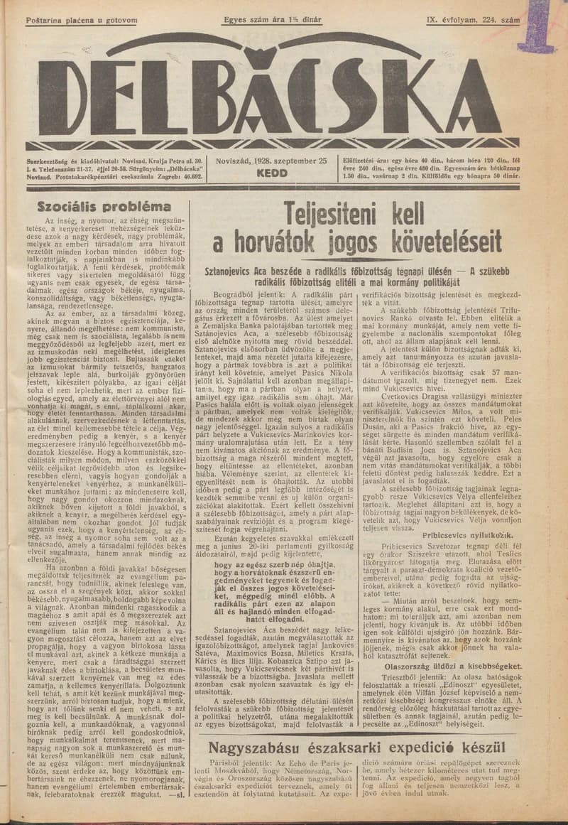 Délbácska, 9. évf. 1928. szeptember 25. 224. sz.
