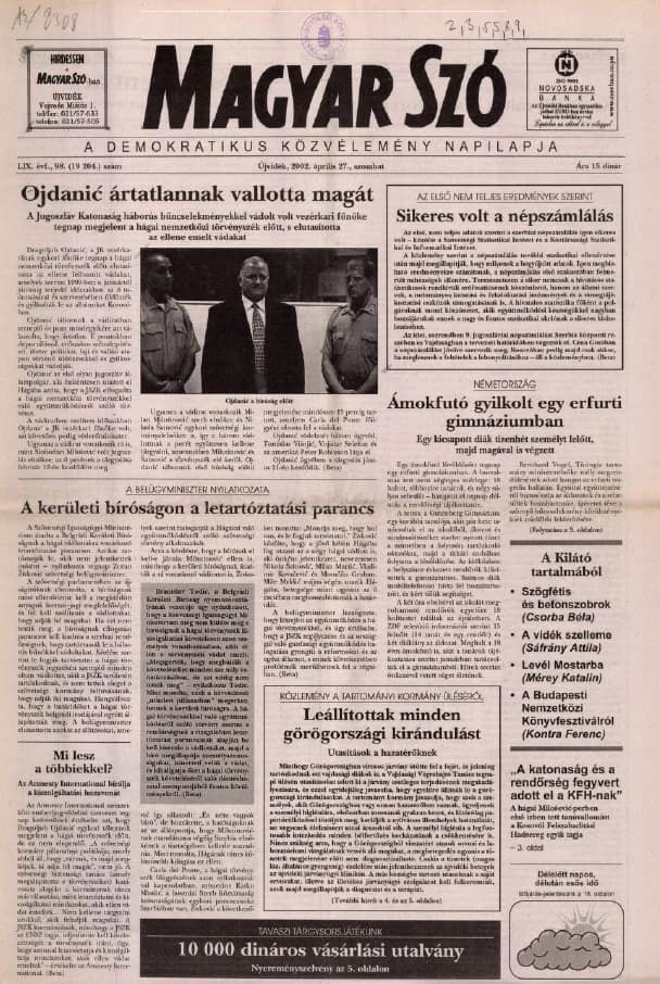 Magyar Szó, 59. évf. 2002. április 27. 98. sz. 1–16. oldal