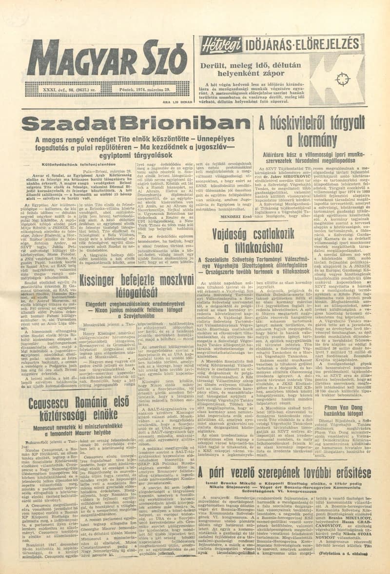 Magyar Szó, 31. évf. 1974. március 29. 86. sz. 1–16. oldal