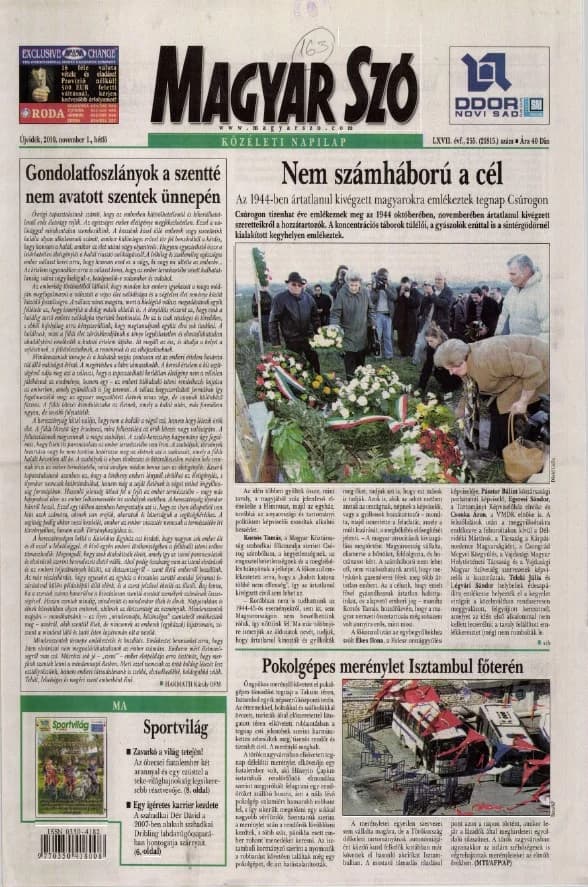 Magyar Szó, 67. évf. 2010. november 1. 255. sz. 1–16. oldal