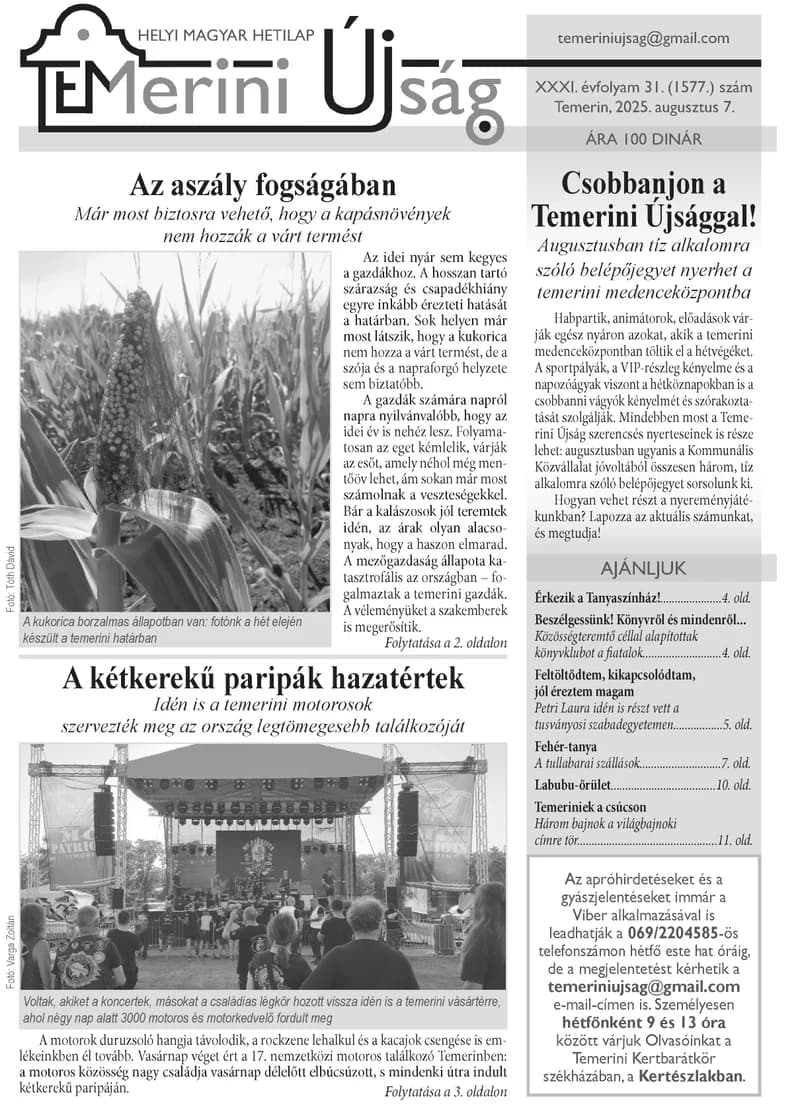 Temerini Újság, 31. évf. 2025. augusztus 7. 31. sz.