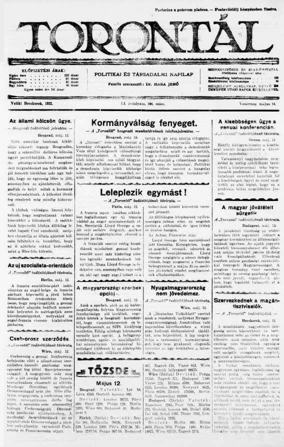 Torontál, 51. évf. 1922. május 14. 108. sz.