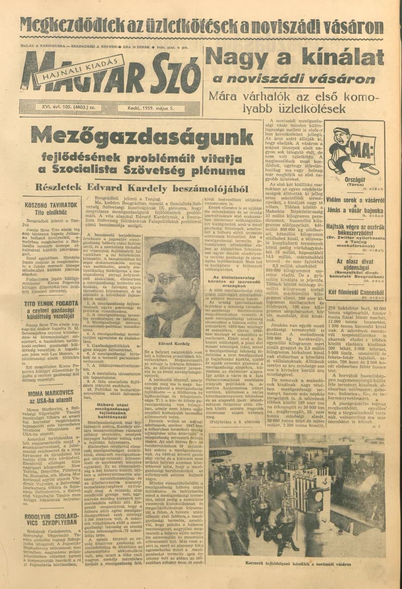 Magyar Szó, 16. évf. 1959. május 5. 105. sz. 1–18. oldal