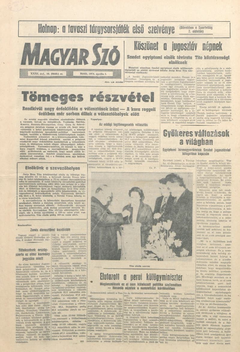 Magyar Szó, 31. évf. 1974. április 1. 89. sz. 1–6. oldal
