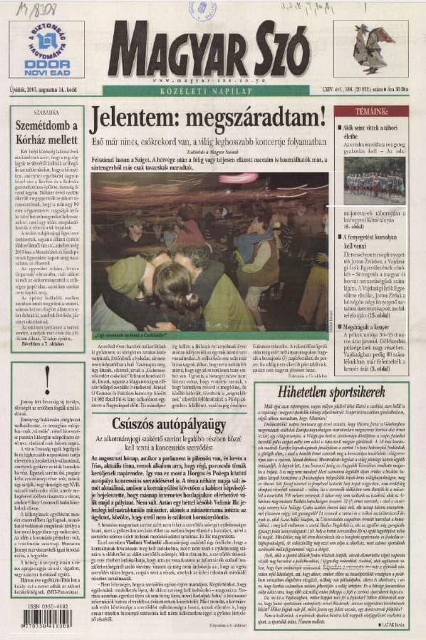 Magyar Szó, 64. évf. 2007. augusztus 14. 188. sz. 1–20. oldal
