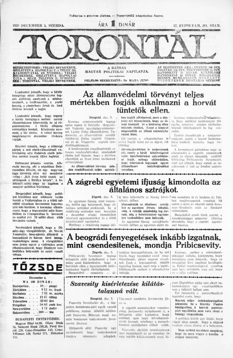 Torontál, 57. évf. 1928. december 5. 281. sz.