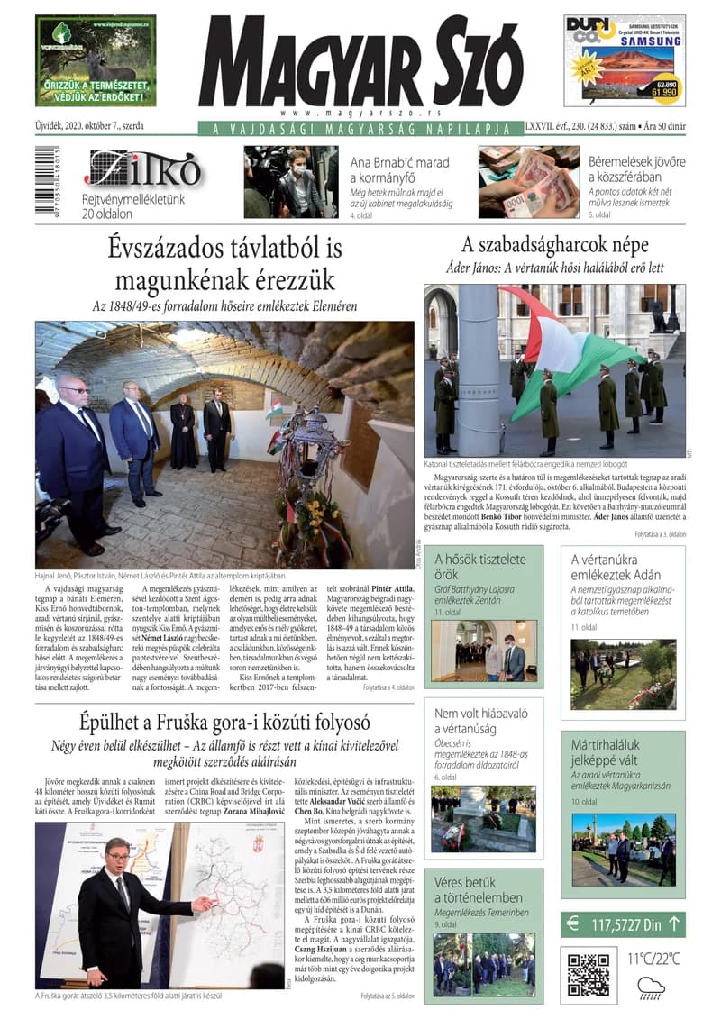 Magyar Szó, 77. évf. 2020. október 7. 230. sz. 1–16. oldal