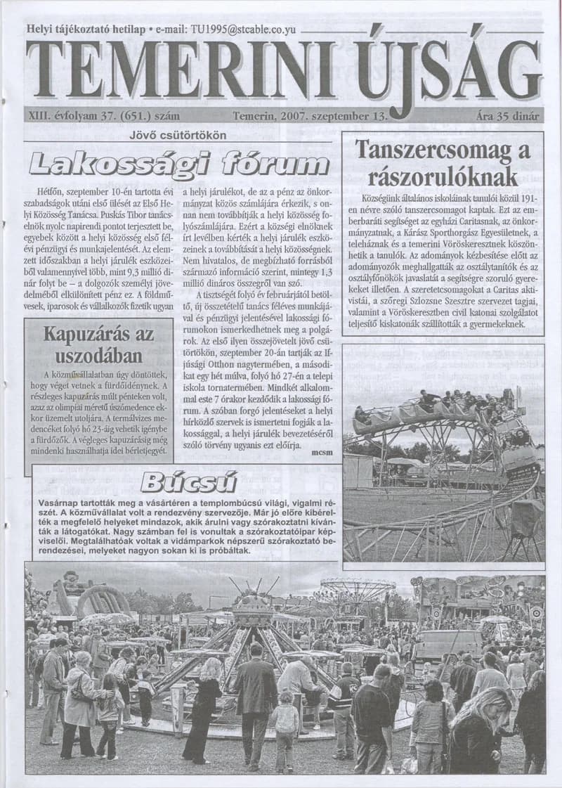 Temerini Újság, 13. évf. 2007. szeptember 13. 37. sz.