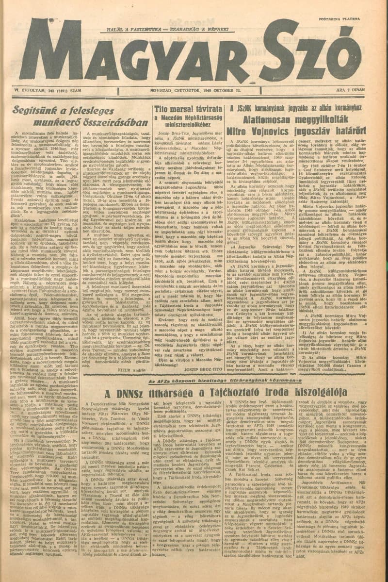 Magyar Szó, 6. évf. 1949. október 13. 243. sz. 1–4. oldal