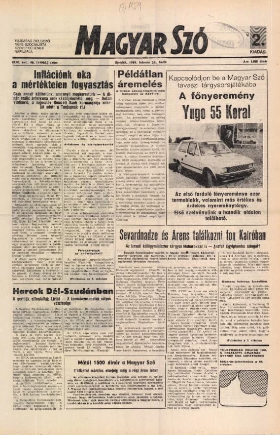 Magyar Szó, 46. évf. 1989. február 20. 48. sz. 1–20. oldal