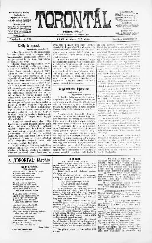 Torontál, 32. évf. 1903. szeptember 19. 212. sz.