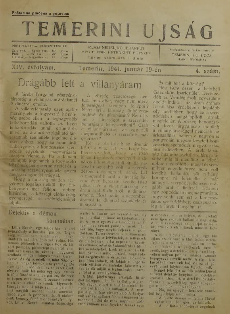 Temerini Újság 1928-1944, 14. évf. 1941. január 19. 4. sz.