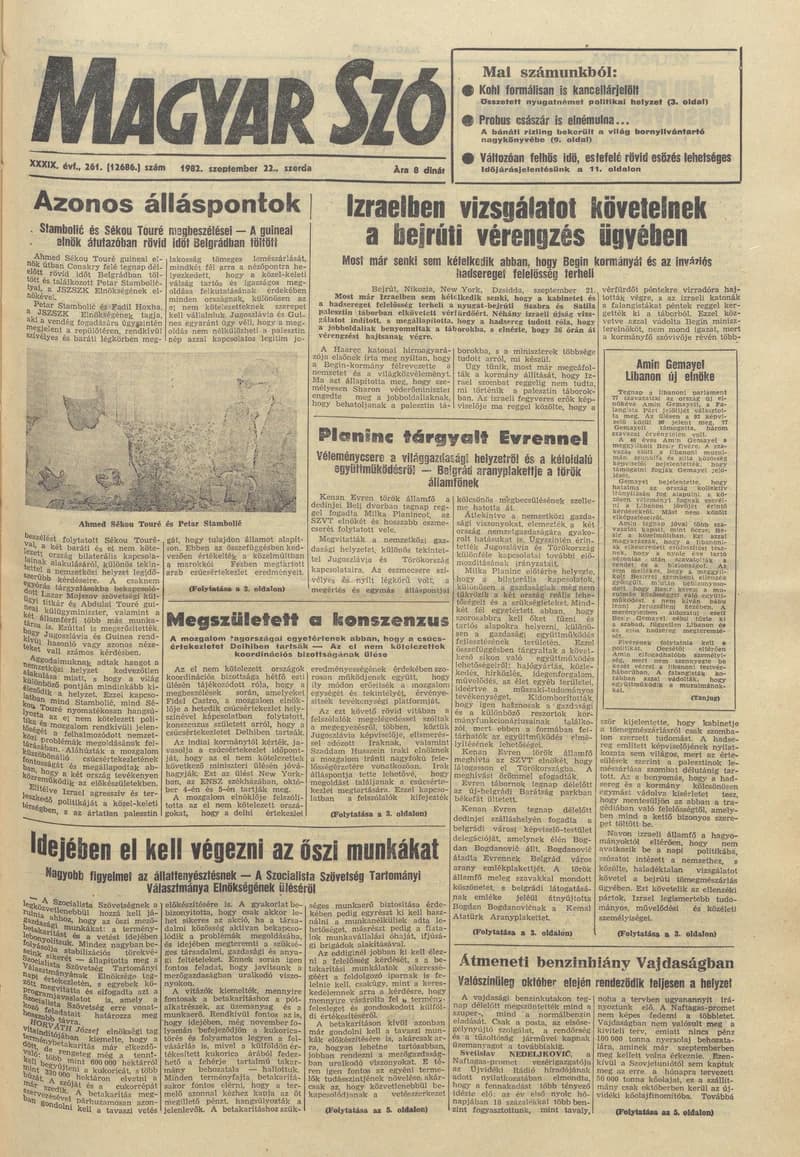 Magyar Szó, 39. évf. 1982. szeptember 22. 261. sz. 1–24. oldal