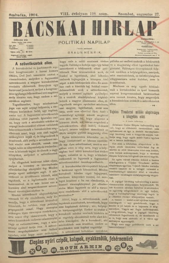 Bácskai Hirlap, 8. évf. 1904. augusztus 27. 198. sz.
