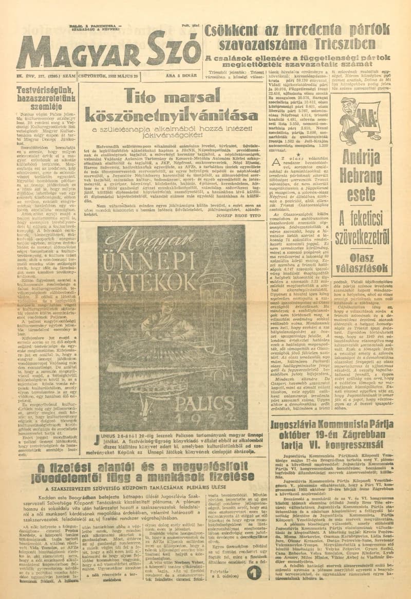 Magyar Szó, 9. évf. 1952. május 29. 127. sz. 1–6. oldal