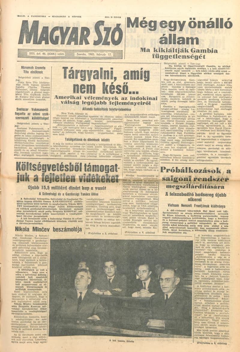 Magyar Szó, 22. évf. 1965. február 17. 46. sz. 1–16. oldal