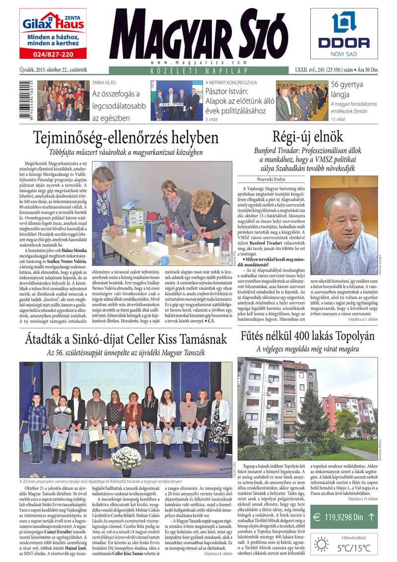 Magyar Szó, 72. évf. 2015. október 22. 245. sz. 1–20. oldal
