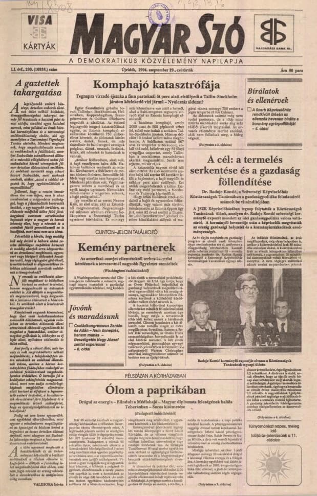 Magyar Szó, 51. évf. 1994. szeptember 29. 209. sz. 1–16. oldal