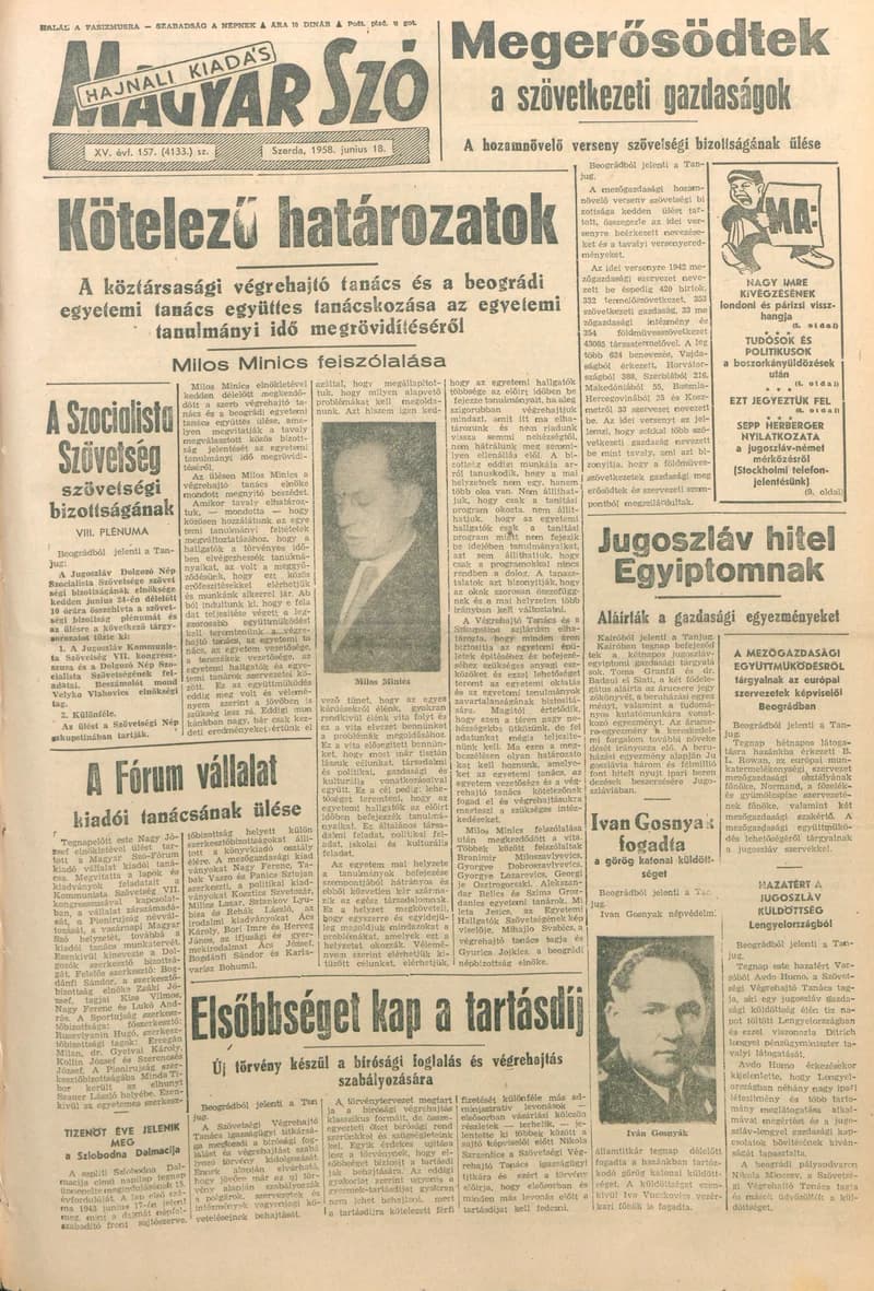 Magyar Szó, 15. évf. 1958. június 18. 157. sz. 1–16. oldal